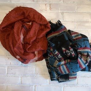 Chunky blanket scarf tribal maroon blue black bundle